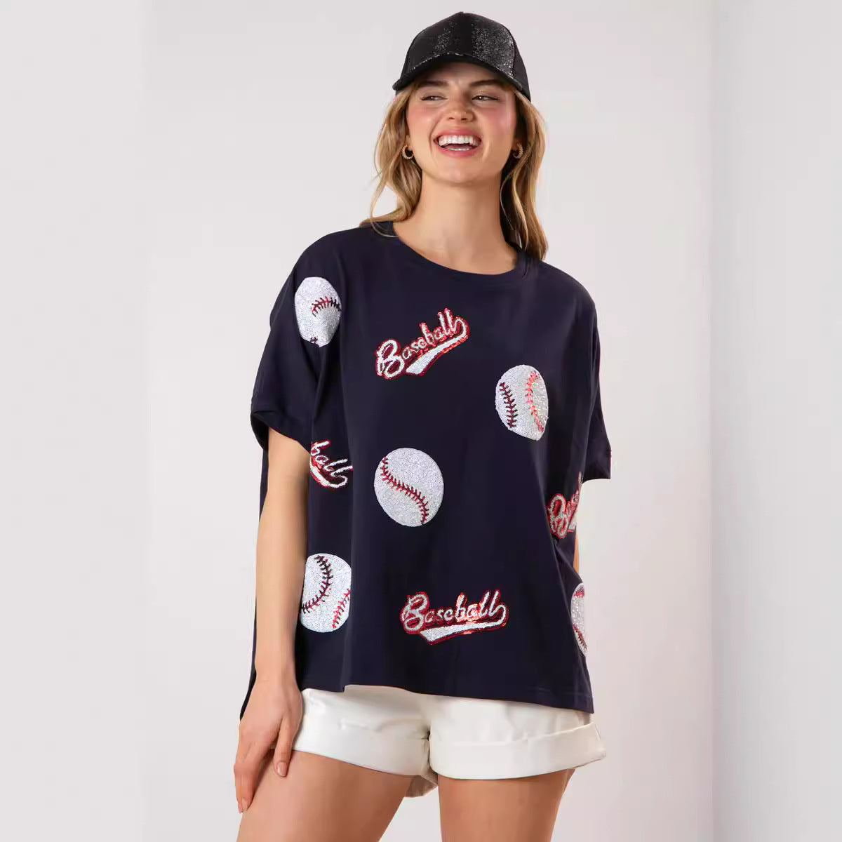 Baseball sequin top